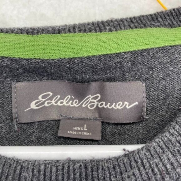 Eddie Bauer Mens Crewneck Sweater Size Large Charcoal Gray Long Sleeve - Picture 4 of 8